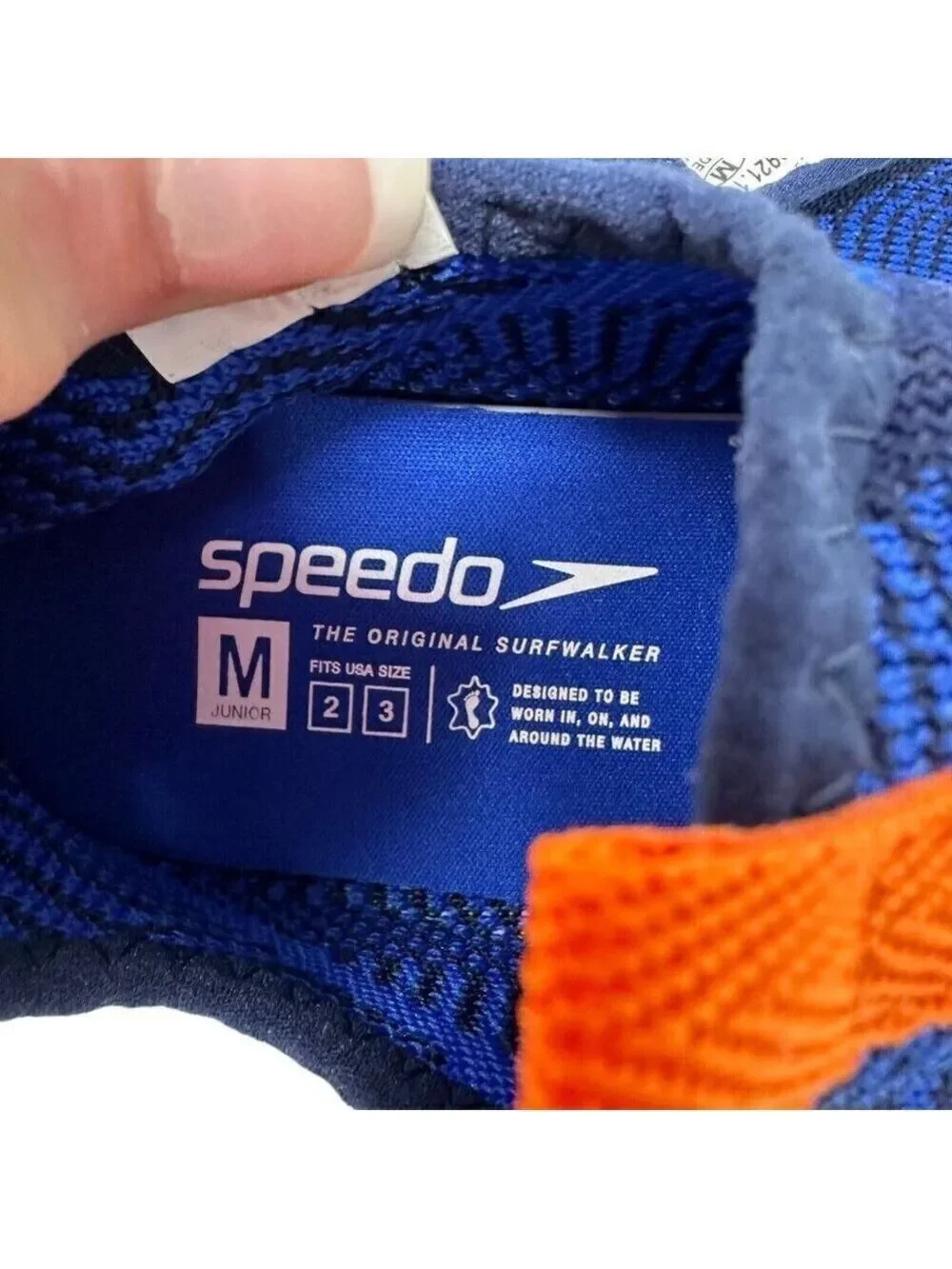 Speedo Junior Surfwalker Water Shoes M 2-3 Blue/Orange Lightweight Swim Beach